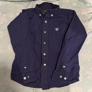 Ariat Boys Dark Blue Patterned Button Down Western Shirt